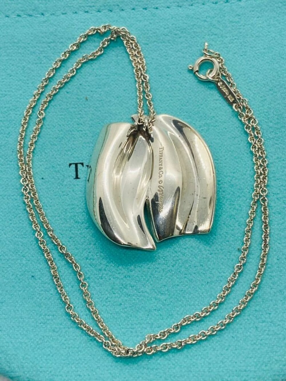Tiffany & Co Frank Gehry Sterling Silver 925 Dangle Double Fish Necklace
